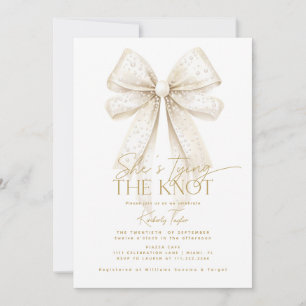 Pearls Bow She's Tying The Knot Bridal Shower Invitation