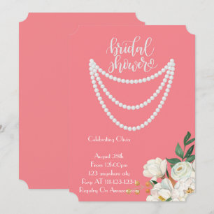 pearls bridal shower invitation in pink