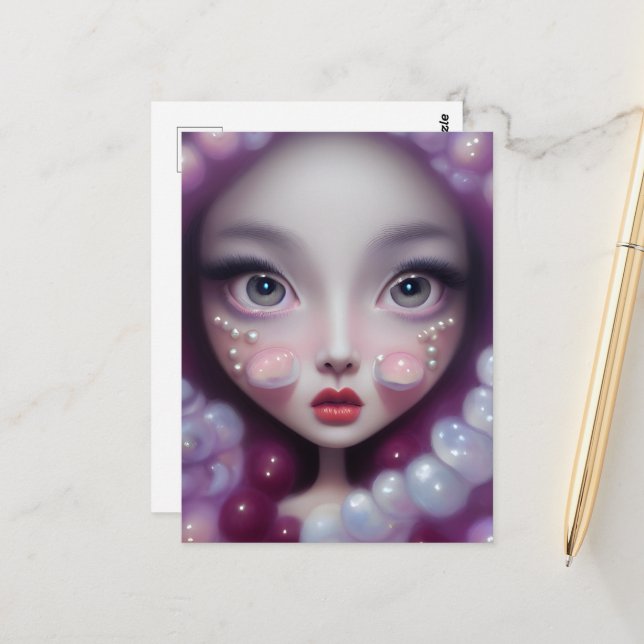 Pearls & Bubbles Girl Postcard (Front/Back In Situ)