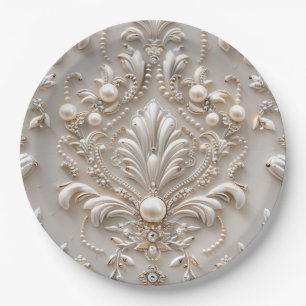 Pearls Crystals French Damask Embroidery Decoupage Paper Plate