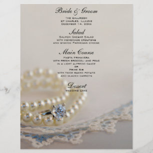 Pearls, Diamond Ring and Blue Lace Wedding Menu