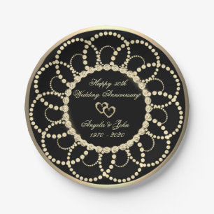 Pearls Diamonds 50th Wedding Anniversar Paper Plate