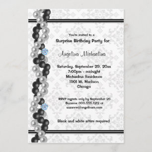 Pearls, Diamonds And Damask Surprise Party Inivte Invitation