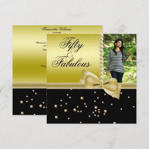 Pearls & Faux Bow Fabulous 50 Photo Women's Invitation
