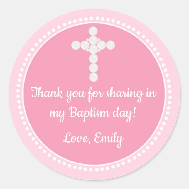 Pearls Favour Label Pink Girl Baptism Communion (Front)