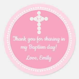 Pearls Favour Label Pink Girl Baptism Communion