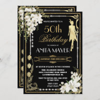 Pearls Floral Art Deco Gatsby Birthday ANY AGE