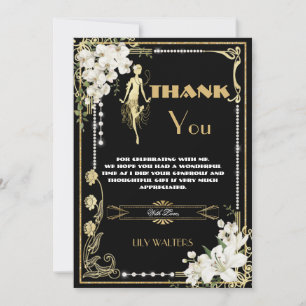 Pearls Floral Art Deco Gatsby Twenties Birthday  Thank You Card