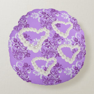 Pearls Floral Heart Purple 2 Round Pillow