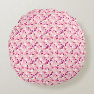 Pearls, Flowers, & Pink Round Cushion