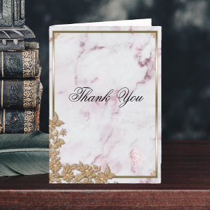 Pearls, Gold and Pink Marble Wedding Thank You