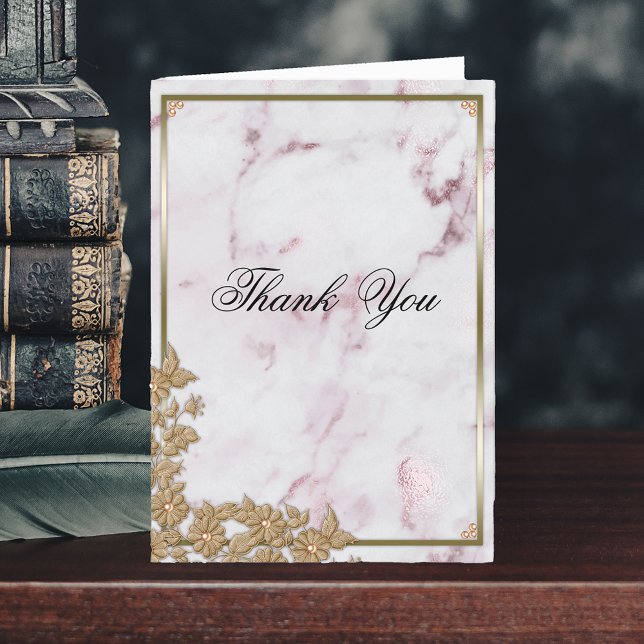 Pearls, Gold and Pink Marble Wedding Thank You (Creator Uploaded)