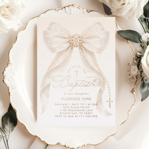 Pearls Gold Bow Girl Baptism Christening
