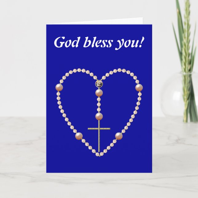 "Pearls" heart shaped Rosary Holiday Card (Front)