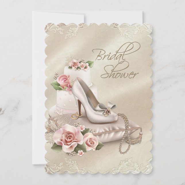 Pearls High Heel Shoe Bridal Shower Invitation (Front)