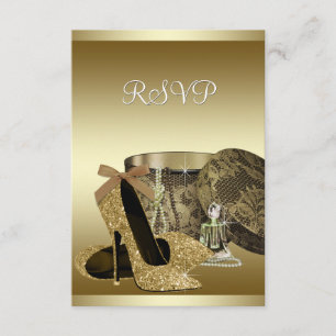 Pearls High Heel Shoes Black Gold RSVP Card