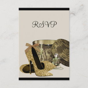 Pearls High Heel Shoes Black Gold RSVP Card