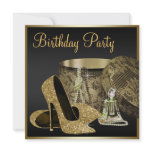 Pearls High Heel Shoes Black Gold Womans Birthday invitations
