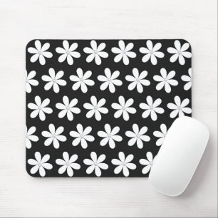 Pearls in Daisies on Black Mouse Mat