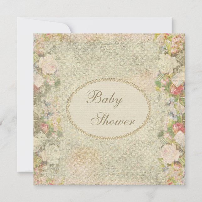 Pearls & Lace Shabby Chic Flowers Baby Shower Invitation (Front)