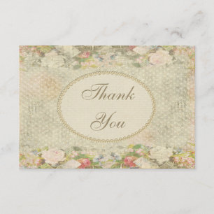 Pearls & Lace Shabby Chic Flowers Thank You Card