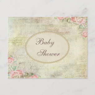 Pearls & Lace Shabby Chic Roses Baby Shower Invitation