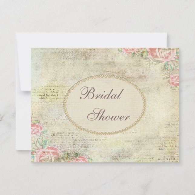 Pearls & Lace Shabby Chic Roses Bridal Shower Invitation (Front)