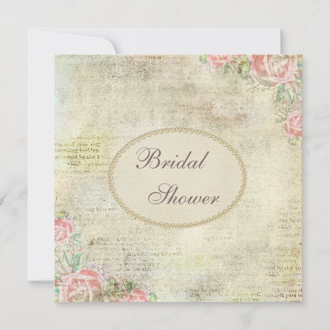 Pearls & Lace Shabby Chic Roses Bridal Shower Invitation (Front)