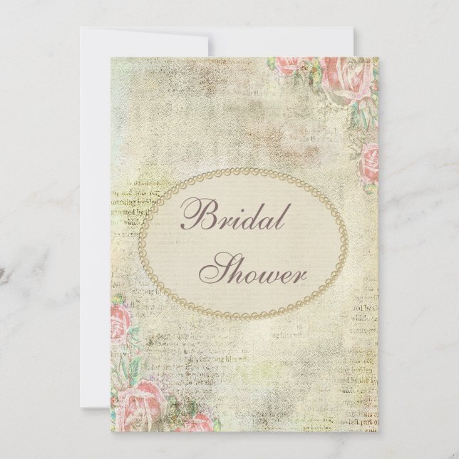 Pearls & Lace Shabby Chic Roses Bridal Shower Invitation (Front)
