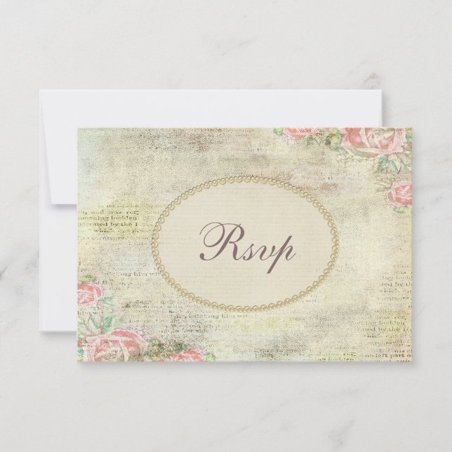Pearls & Lace Shabby Chic Roses RSVP (Front)