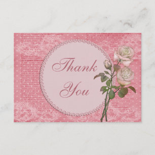 Pearls & Lace Shabby Chic Roses Thank You Card