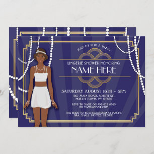 Pearls Lingerie Shower Twenties Gold Navy Invite