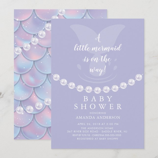 Pearls & Mermaid Baby Shower Invitation (Front/Back)