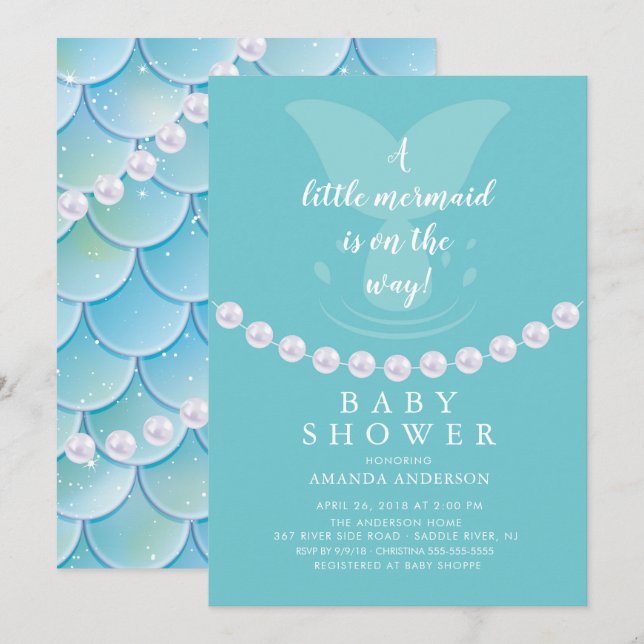 Pearls & Mermaid Baby Shower Invitation (Front/Back)