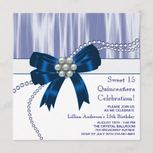 Pearls Navy Blue Quinceanera Invitation