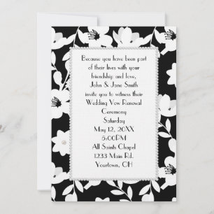 Pearls On Black And White Flowers Invitation