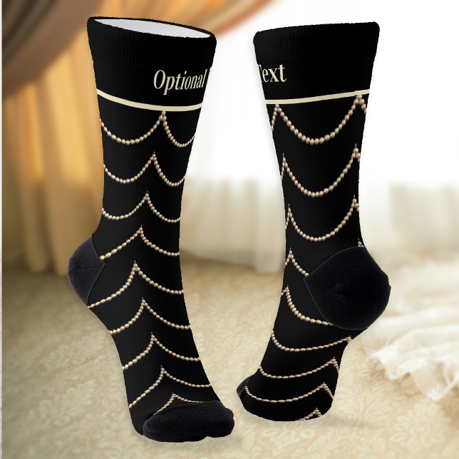 Pearls on Black Art Deco Elegance - optional name Socks (Creator Uploaded)