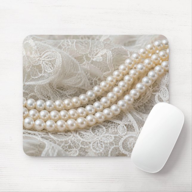 Pearls on Ivory Lace Mouse Mat (With Mouse)