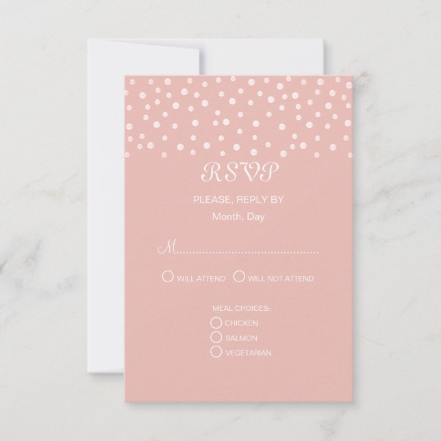 Pearls on Rose Gold Wedding RSVP Card (Front)