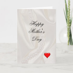 Pearls on Satin with a small heart Mother's Day Card