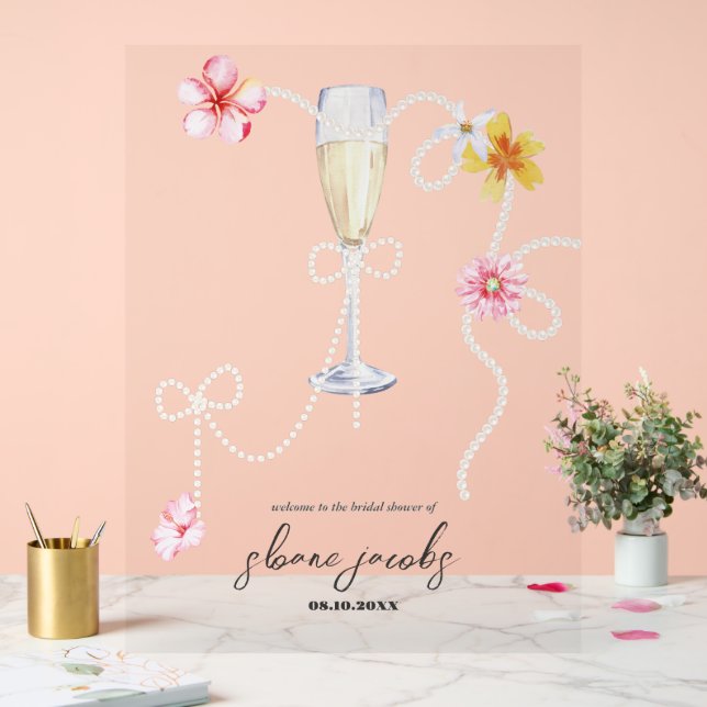 Pearls, Petals + Prosecco | Bridal Shower Welcome Acrylic Sign (Wedding)