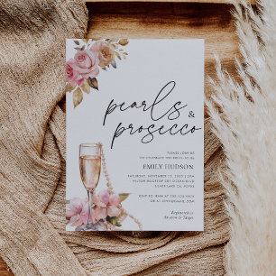 Pearls Petals & Prosecco Floral Bridal Shower Invitation