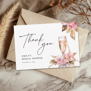 Pearls Petals & Prosecco Floral Bridal Shower Thank You Card