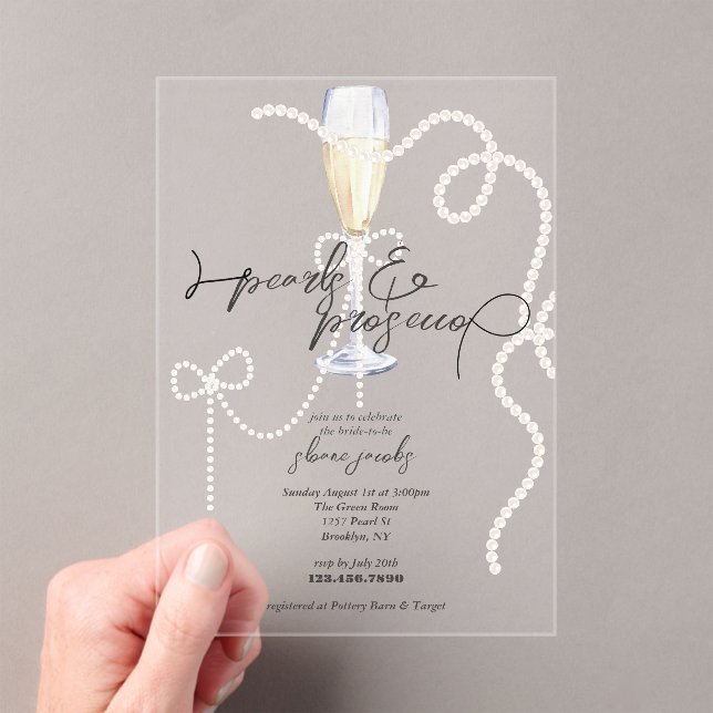 Pearls, Petals + Prosecco | Pearl Bridal Shower  Acrylic Invitations (Insitu (Handheld))