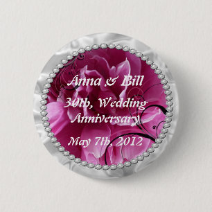 Pearls & Pink Floral Swirls save the date button