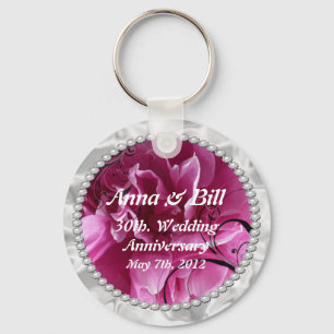 Pearls & Pink Floral Swirls save the date Key chai Key Ring