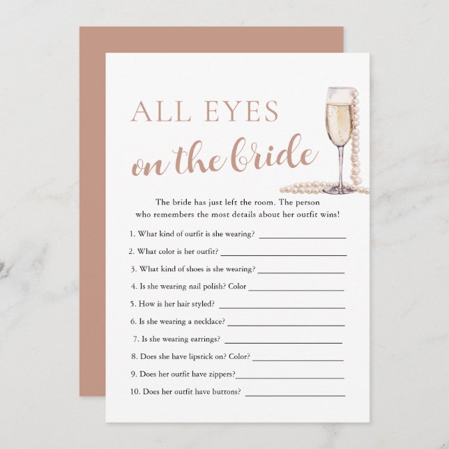 Pearls & Prosecco All Eyes On The Bride Game  Invitation (Front/Back)