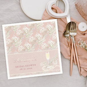 Pearls & Prosecco Babys Breath Blush Bridal Shower Napkin