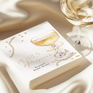 Pearls & Prosecco Beige Bow Bridal Shower Napkin