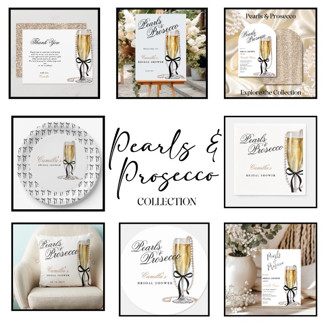 Pearls & Prosecco Black Bow Bridal Shower Cushion (Creator Uploaded)